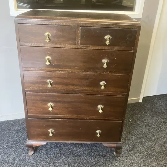 Queen Anne Style 6 Drawer Chest. H107 W73 D41cm
