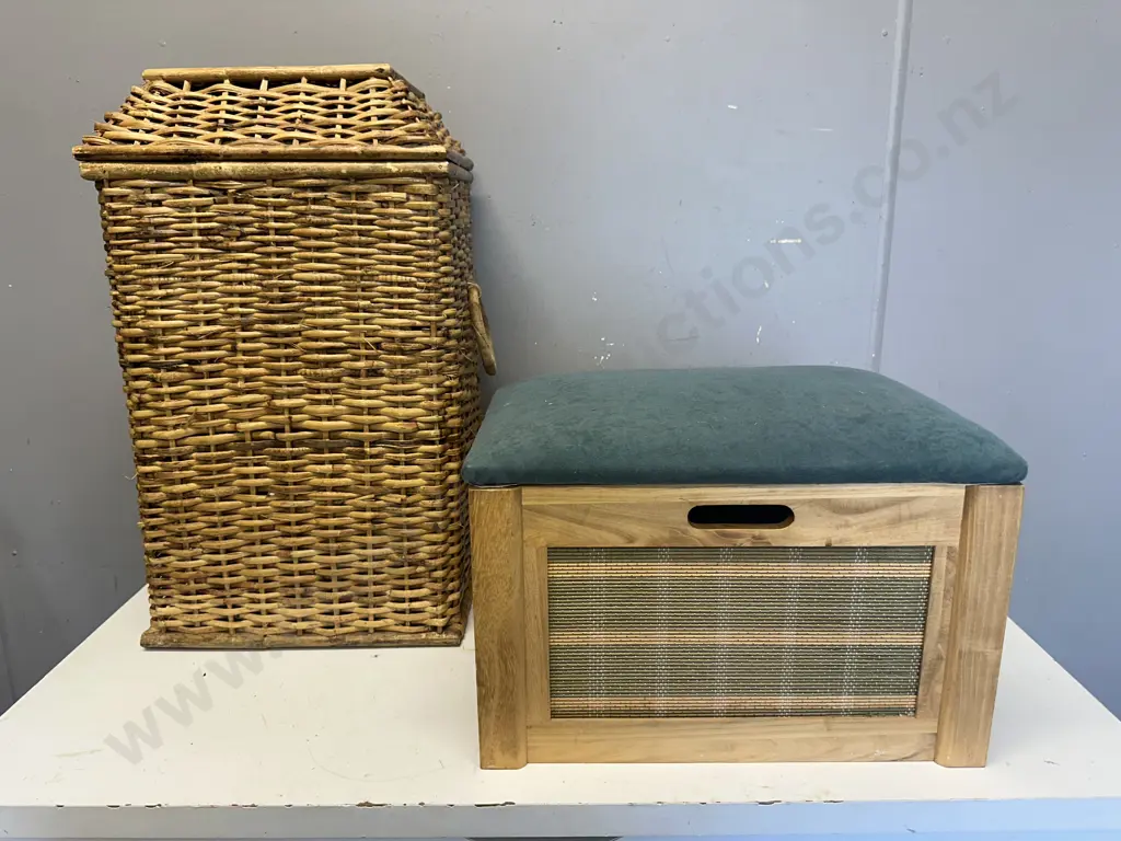 Cane laundry Hamper & Storage Bin With Padded Top Image 1++