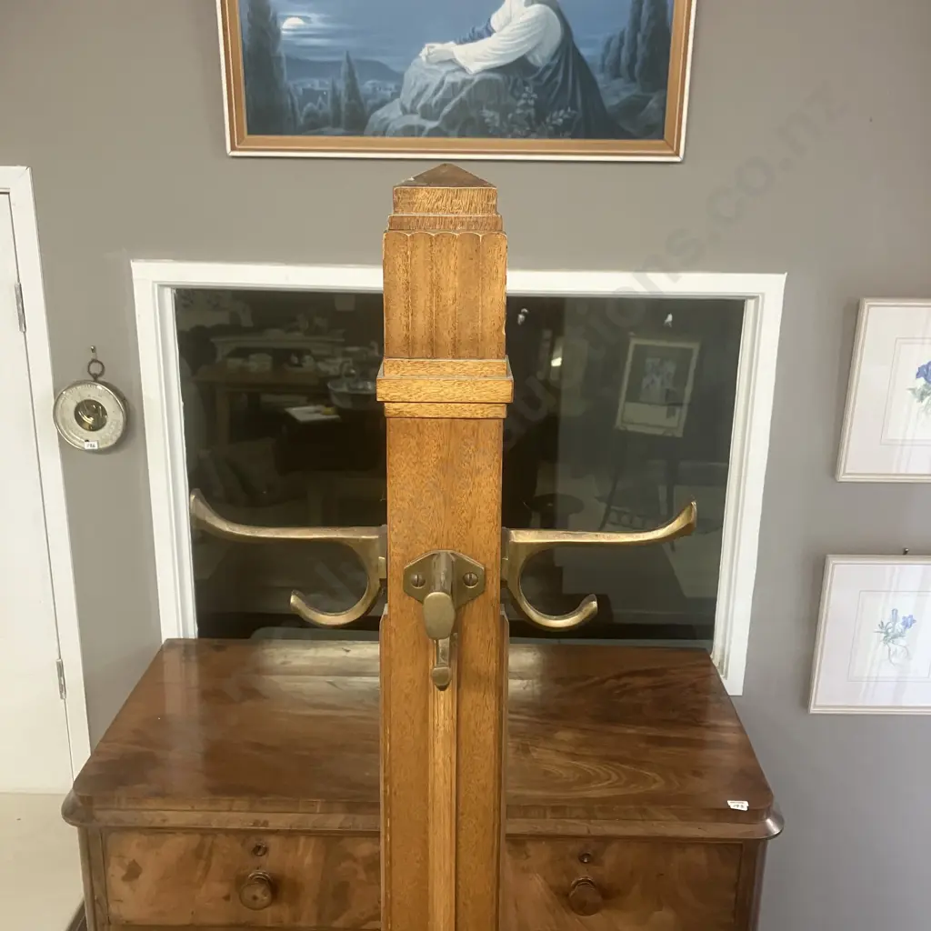Vintage Oak Coat & Umbrella Stand With Wooden Coat Hangers. 207 x 50.5cm Image 1++