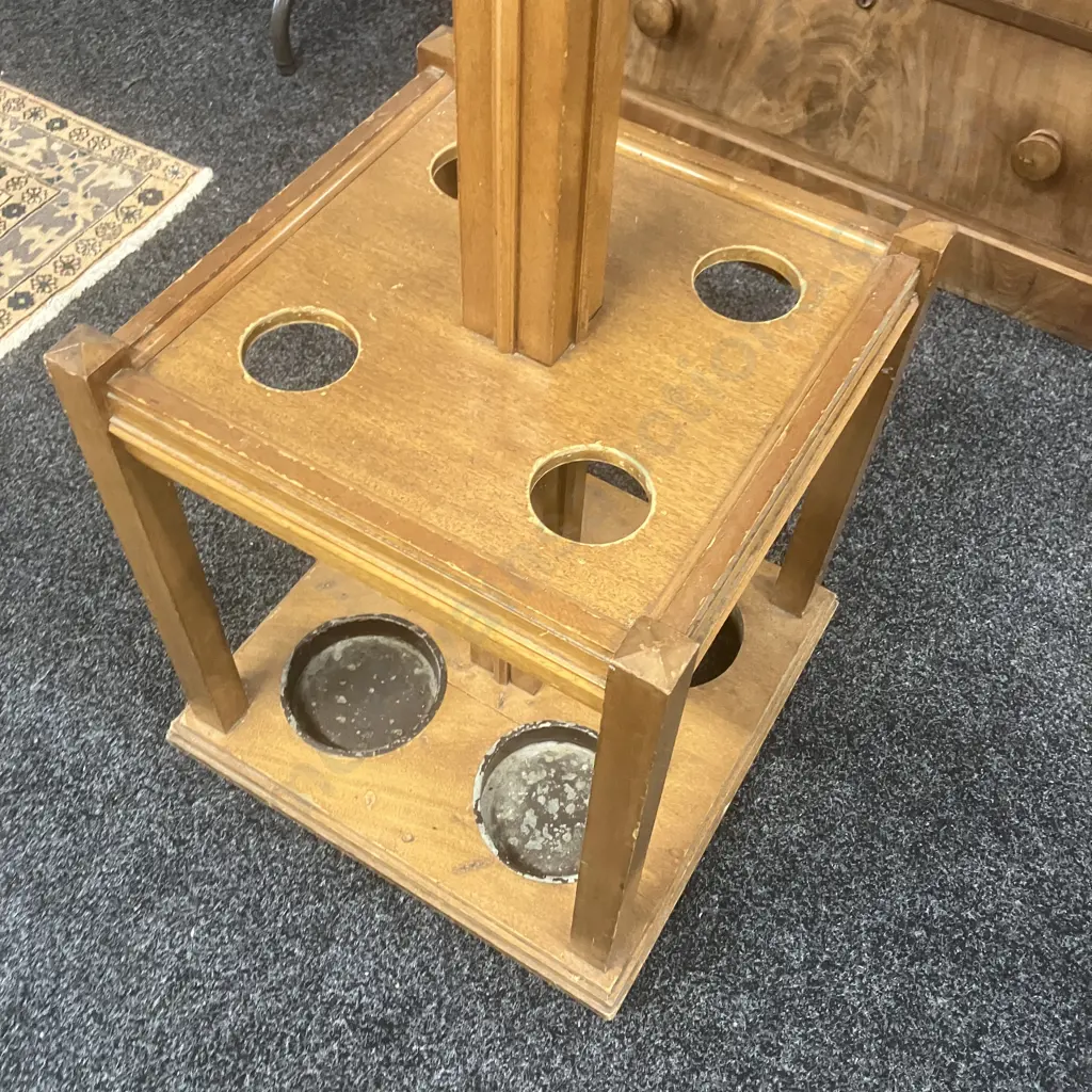 Vintage Oak Coat & Umbrella Stand With Wooden Coat Hangers. 207 x 50.5cm Image 1++