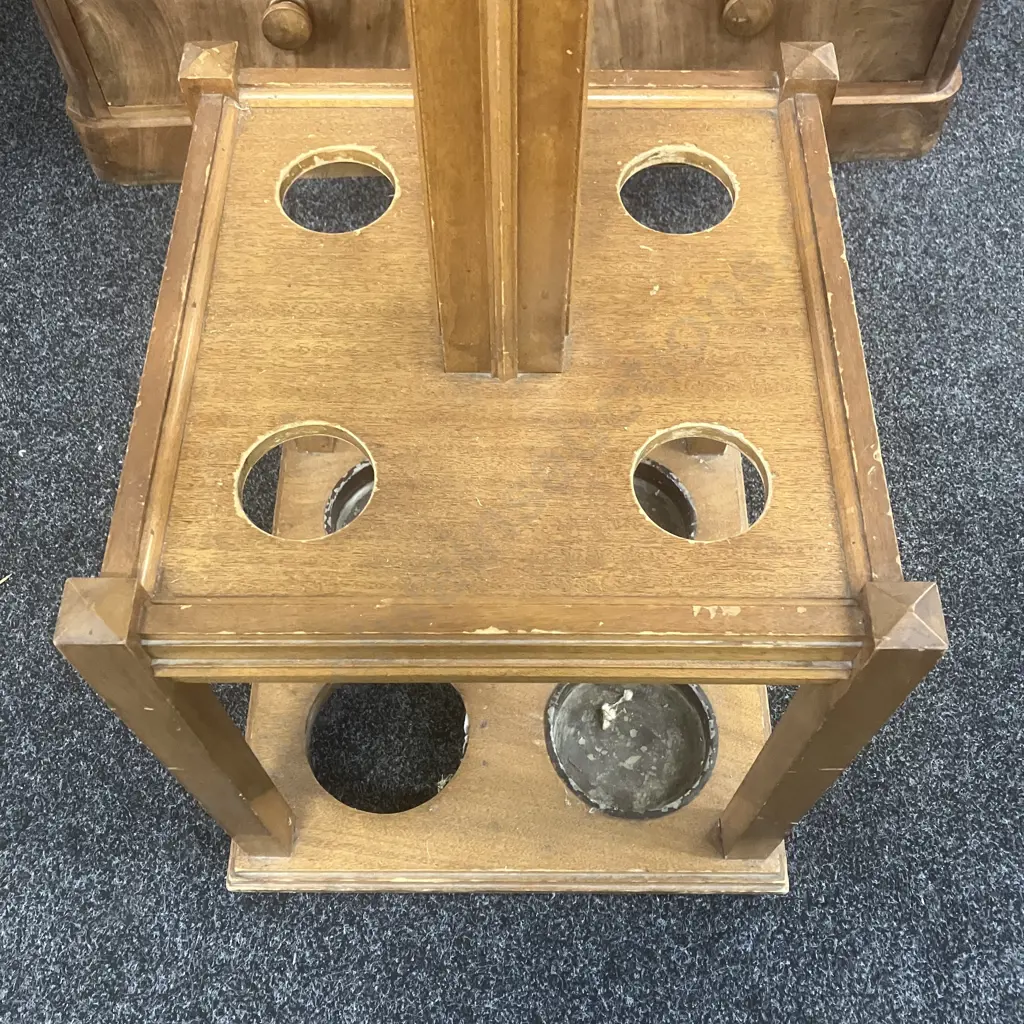 Vintage Oak Coat & Umbrella Stand With Wooden Coat Hangers. 207 x 50.5cm Image 1++