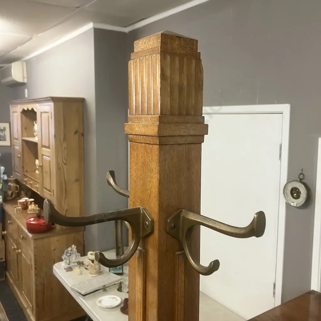 Vintage Oak Coat & Umbrella Stand With Wooden Coat Hangers. 207 x 50.5cm Image 1++