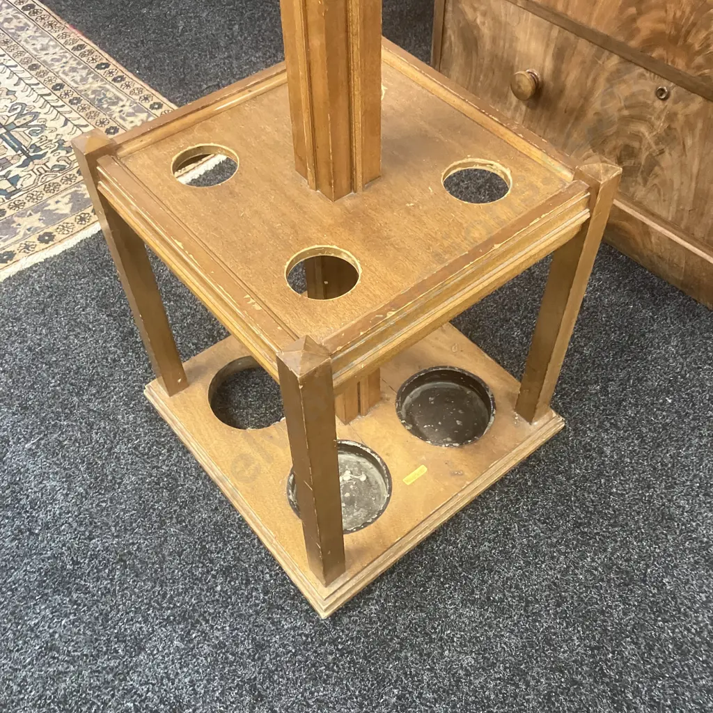 Vintage Oak Coat & Umbrella Stand With Wooden Coat Hangers. 207 x 50.5cm Image 1++