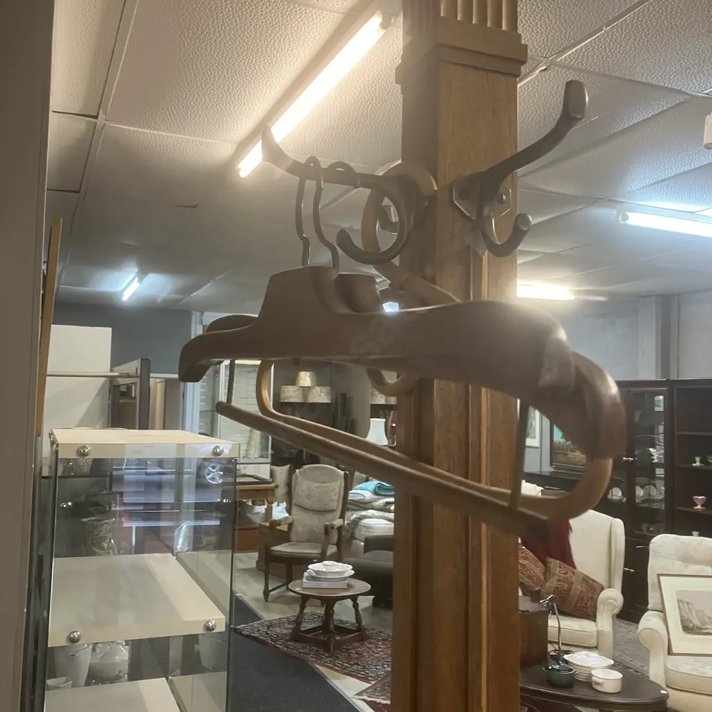 Vintage Oak Coat & Umbrella Stand With Wooden Coat Hangers. 207 x 50.5cm Image 1++