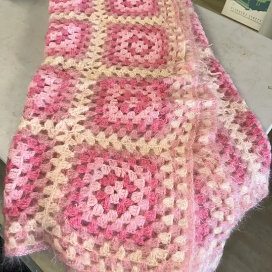 Pink & Cream Crochet Blanket/Throw