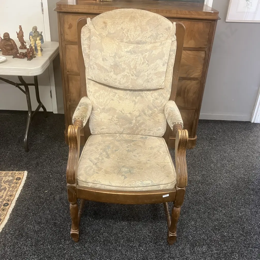 Vintage Art Deco Oak Armed Chair (Fabric As Found) Image 1++