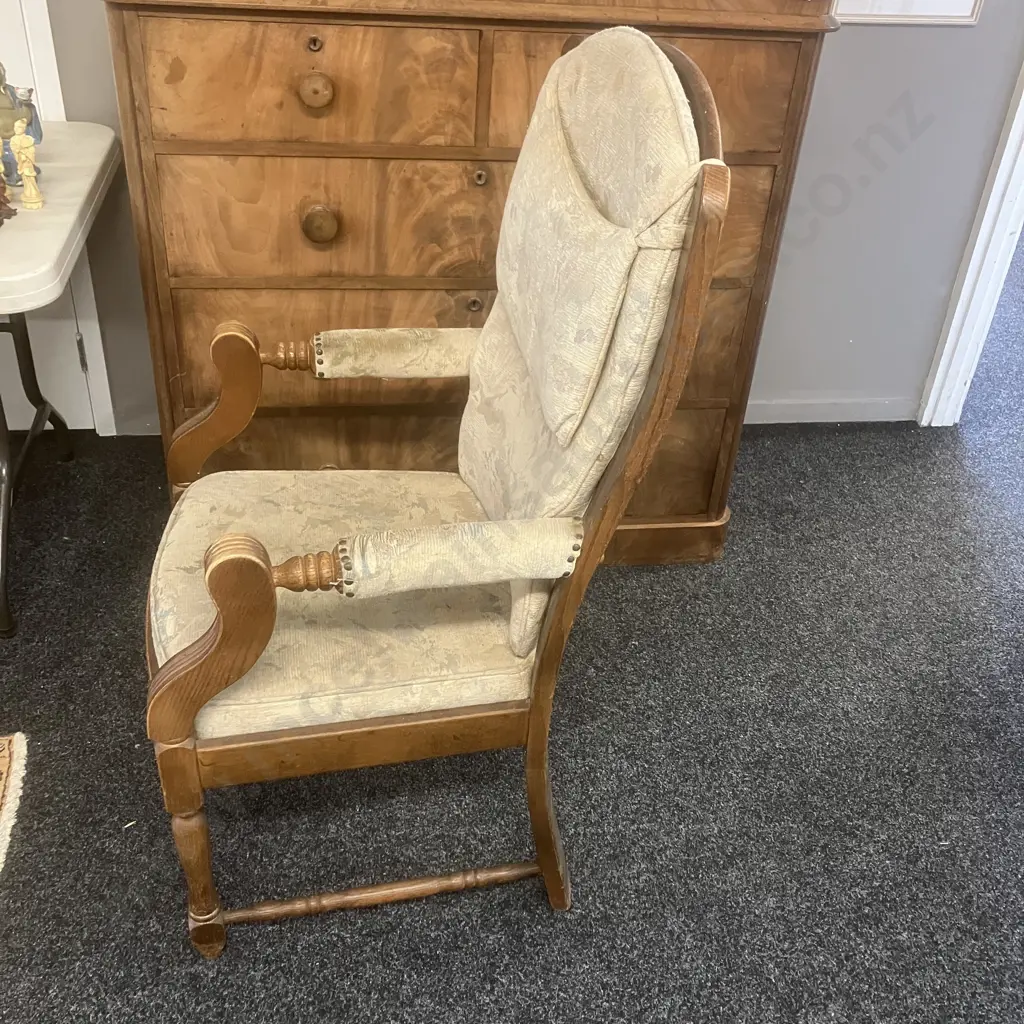 Vintage Art Deco Oak Armed Chair (Fabric As Found) Image 1++