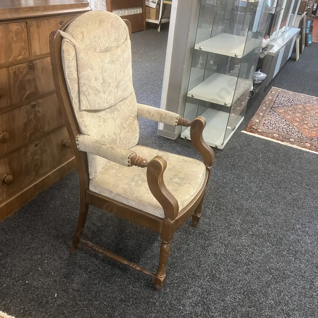 Vintage Art Deco Oak Armed Chair (Fabric As Found) Image 1++