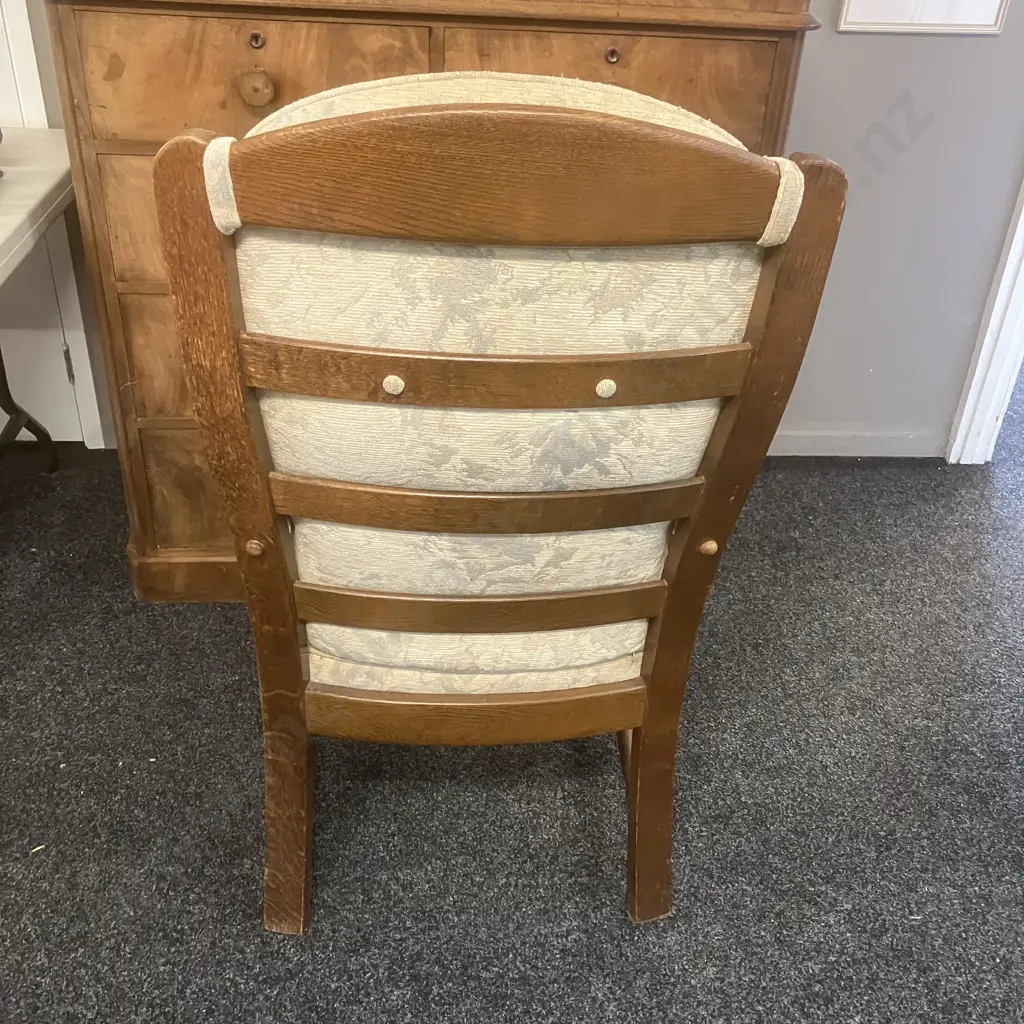 Vintage Art Deco Oak Armed Chair (Fabric As Found) Image 1++