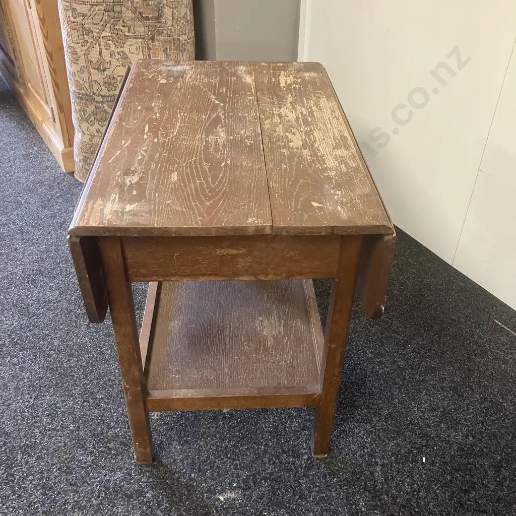 Art Deco Oak Tea Trolley With Drawer (Not Mobile). H60 W71 D47cm Image 1++