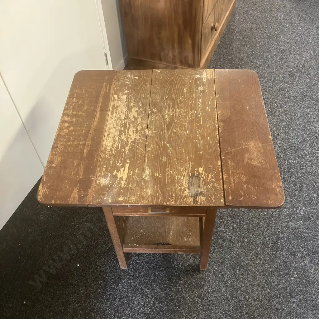 Art Deco Oak Tea Trolley With Drawer (Not Mobile). H60 W71 D47cm Image 1++