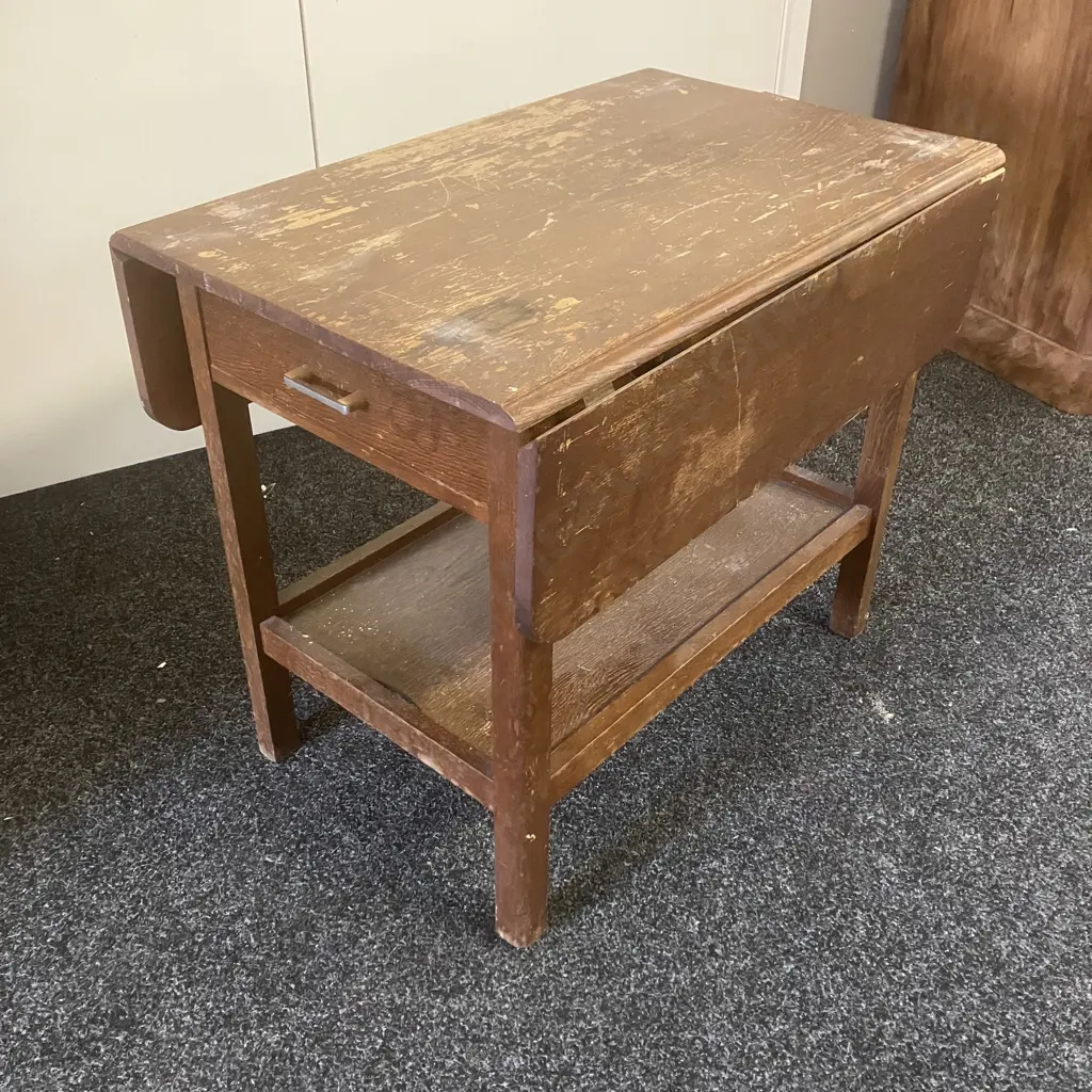 Art Deco Oak Tea Trolley With Drawer (Not Mobile). H60 W71 D47cm Image 1++
