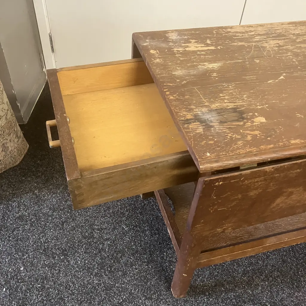 Art Deco Oak Tea Trolley With Drawer (Not Mobile). H60 W71 D47cm Image 1++