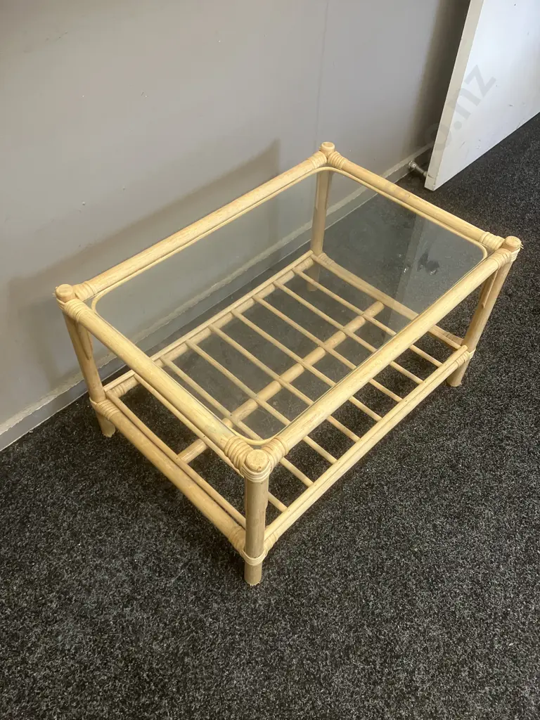 Cane & Glass Coffee Table With Under Shelf. H41 W67.5 D47cm Image 1++
