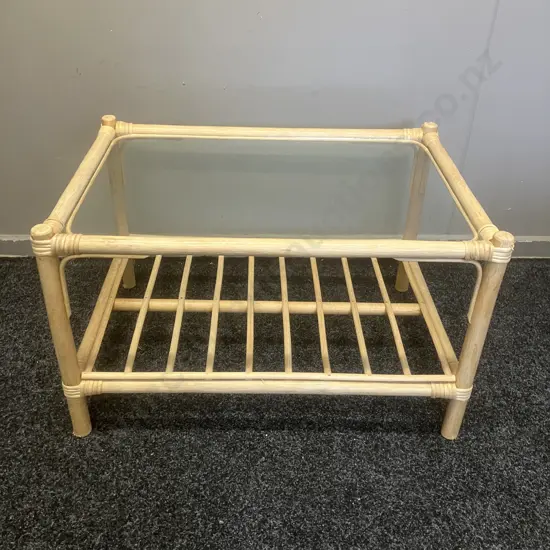 Cane & Glass Coffee Table With Under Shelf. H41 W67.5 D47cm