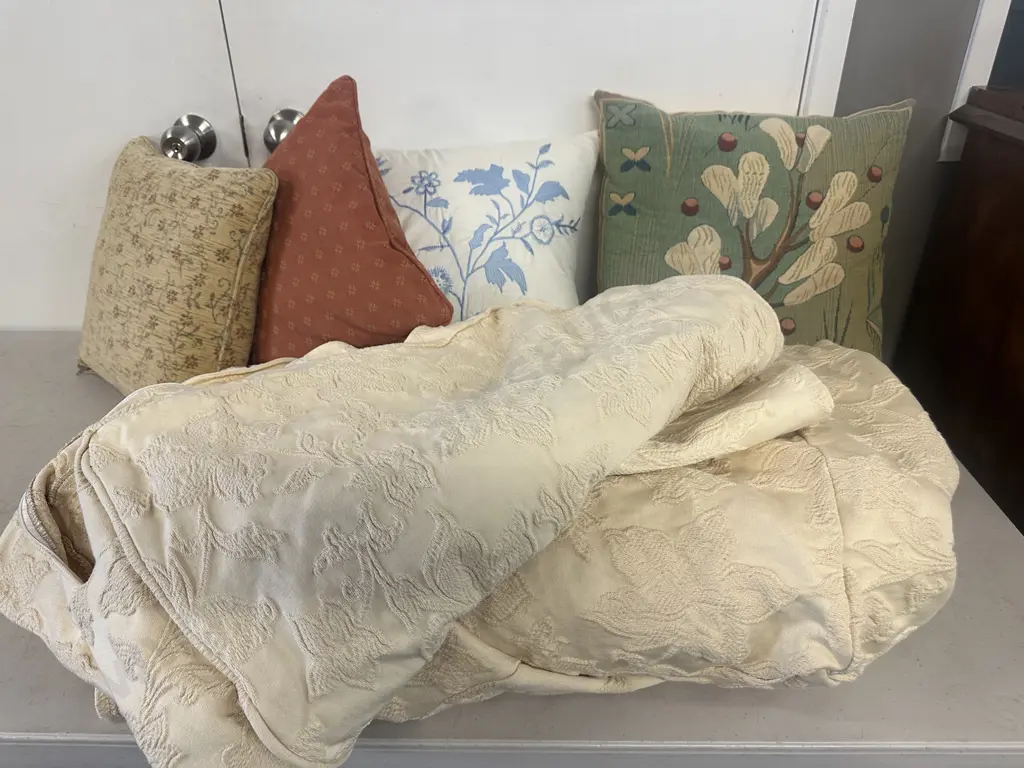 Rolled Arm Buttercream Couch Cover, Cushion Covers & Selection Of Cushions Image 1++