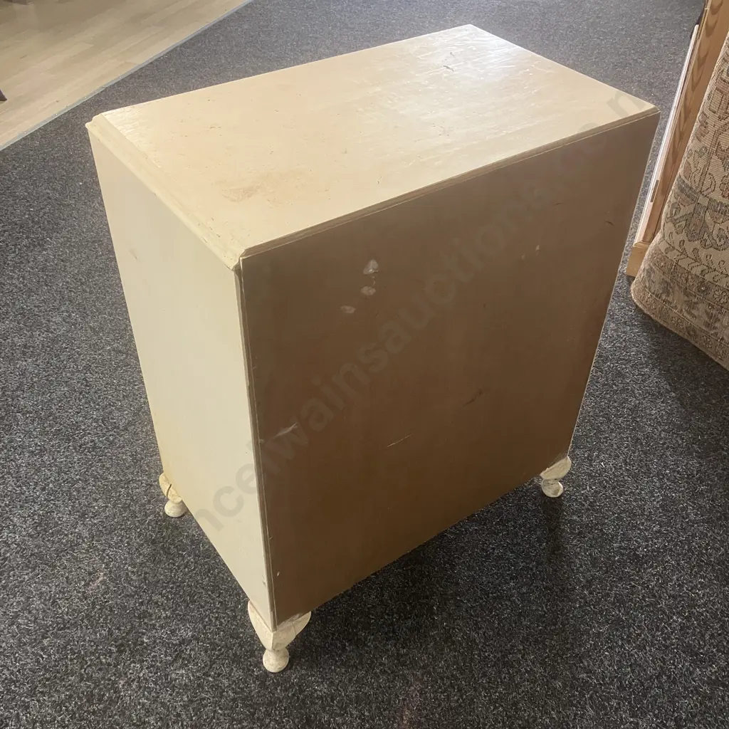 Vintage 3 Drawer Bedside Cabinet Painted Cream, Cabriole Legs (Handles As Found). H75 W61 D37.5cm Image 1++