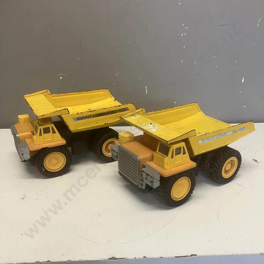Pair of Rare Vintage Kai Yip Pressed Steel KY Giant Load GL-190 Mining Dump Trucks. 13 x 24.5cm Image 1++