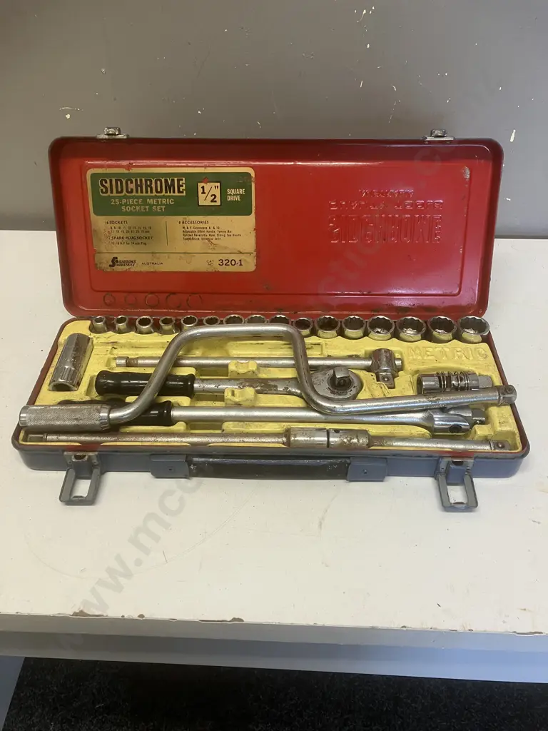 Sidchrome 1/2" Square Drive 25 Piece Metric Socket Set In Steel Case #320-1 (As Found) Image 1++