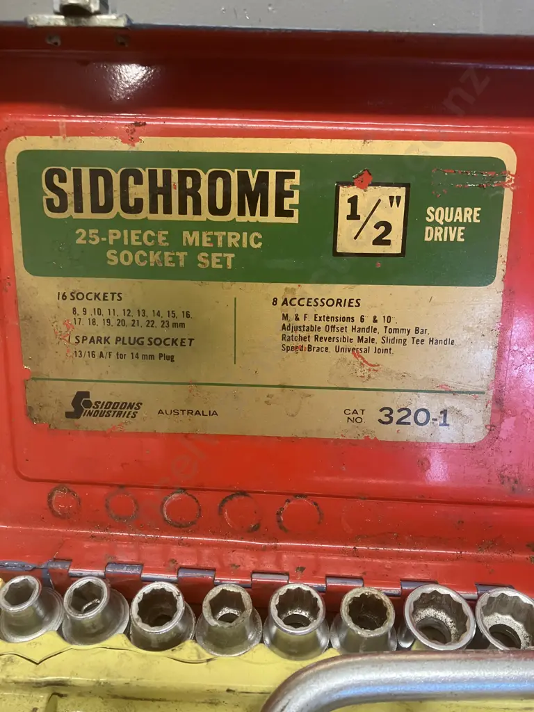 Sidchrome 1/2" Square Drive 25 Piece Metric Socket Set In Steel Case #320-1 (As Found) Image 1++