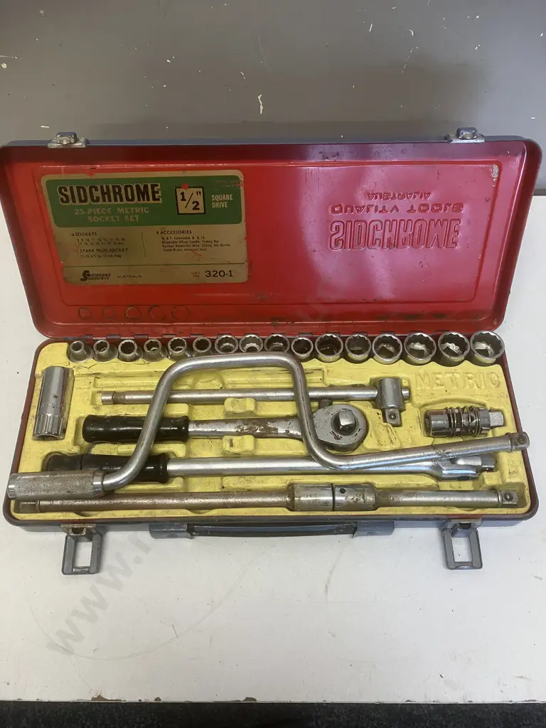 Sidchrome 1/2" Square Drive 25 Piece Metric Socket Set In Steel Case #320-1 (As Found) Image 1++