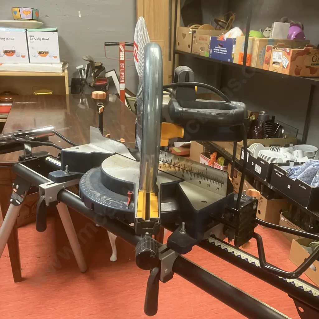 Ryobi 315mm Compound Mitre Saw Model EMS2431SCL With Ryobi AMS-02 Mitre Saw Stand With Rollers Image 1++
