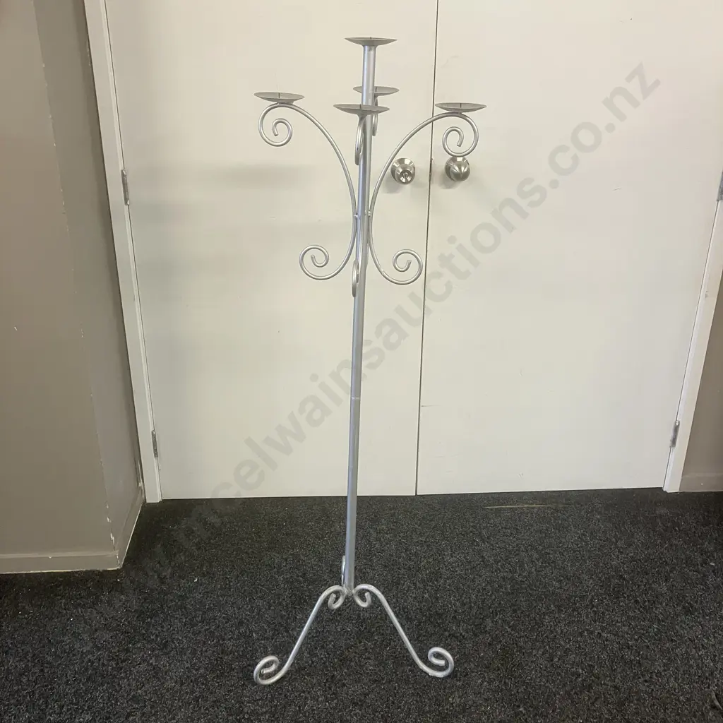 5 Candle Pedestal Candleabra Painted Silver. 139.5 x 42cm Image 1++