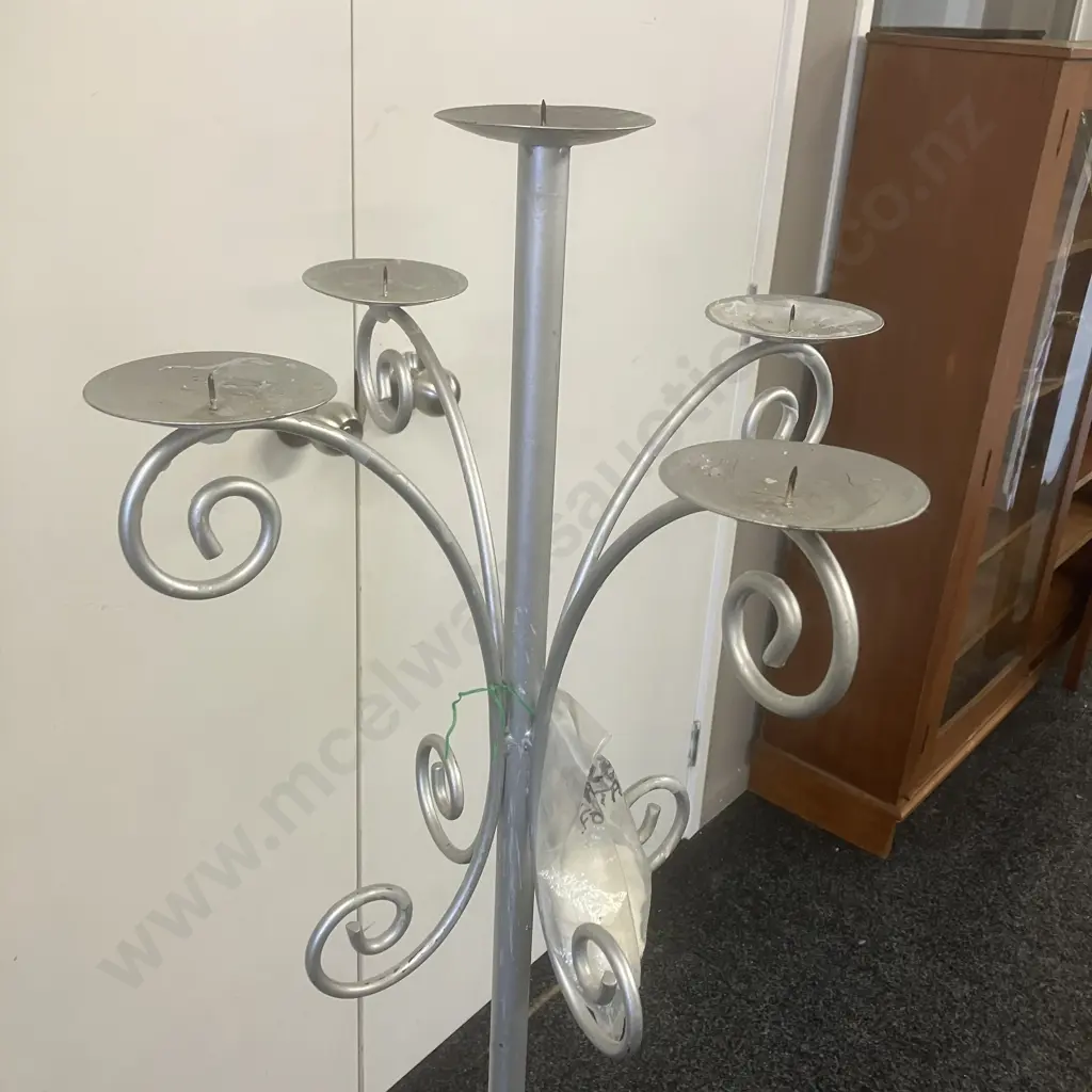 5 Candle Pedestal Candleabra Painted Silver. 139.5 x 42cm Image 1++