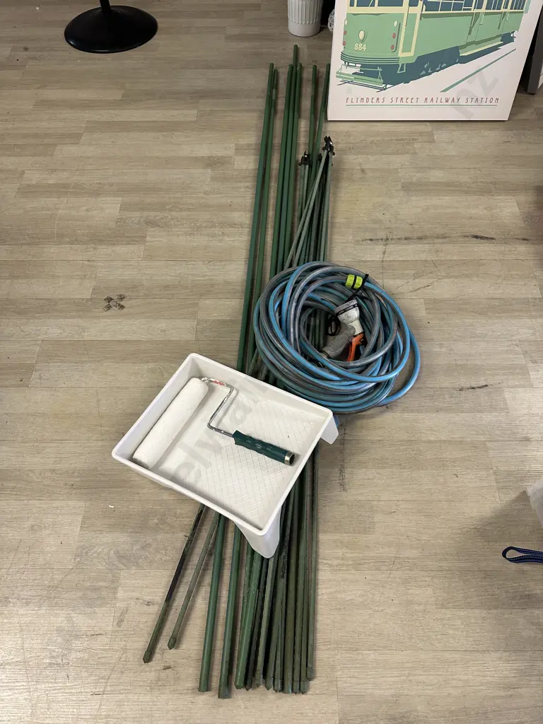 Selection Of Garden Stakes, Hose & Painting Tray Etc Image 1++