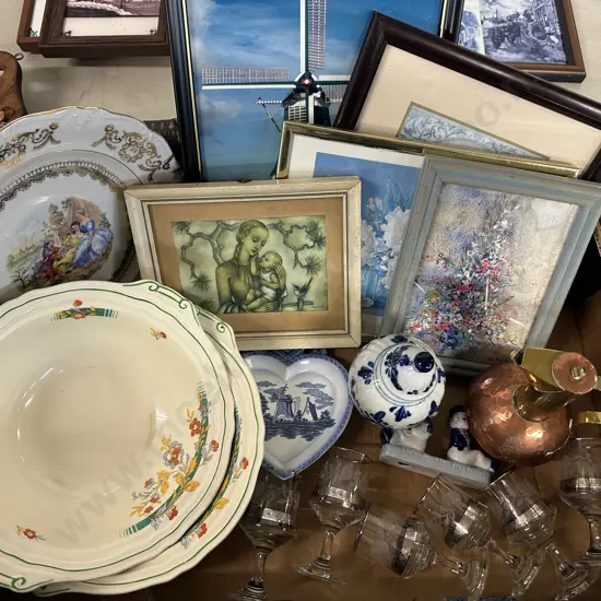 Grindley Serving Bowls, Liqueur  Glasses Artwork Etc Box Lot