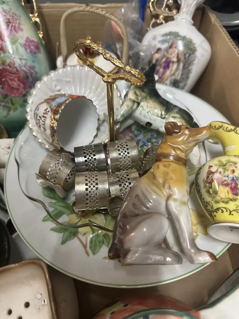 Assorted China Items Including Figurines, Irish Porcelain, Napkin Rings Etc Image 1++