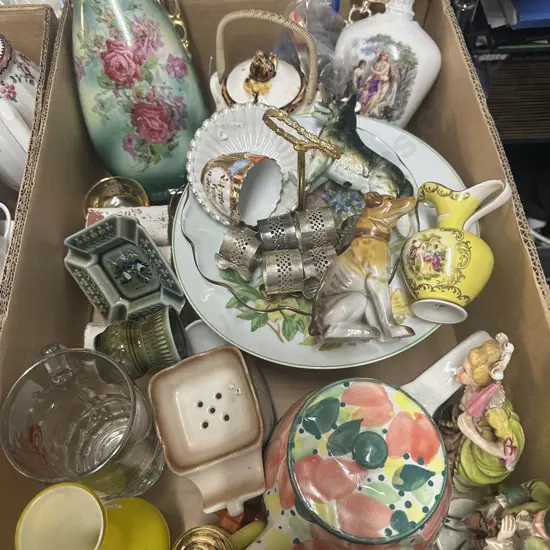 Assorted China Items Including Figurines, Irish Porcelain, Napkin Rings Etc