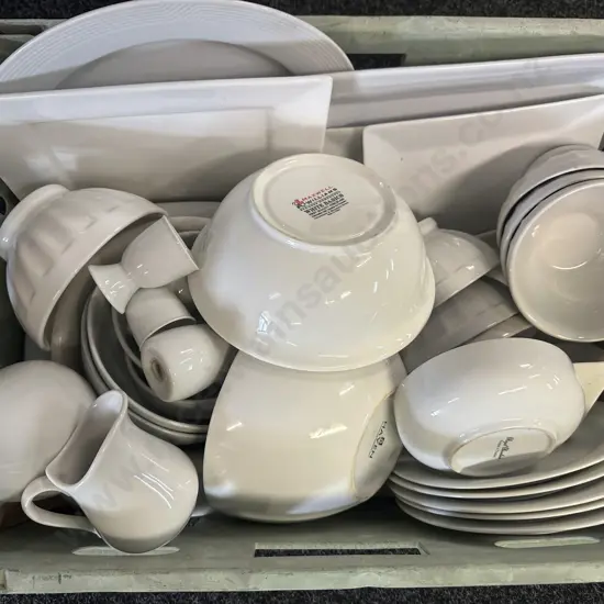 Assorted White Crockery Maxwell Willams Etc In Green Crate