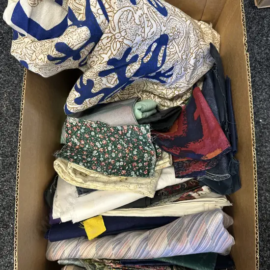 Box Lot Of Fabric Piece & 'Tenerife' Souvenir Table Cloth