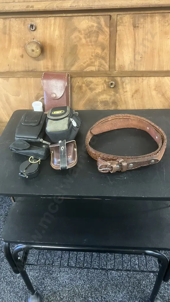 Alatorre Mexico Leather Belt, Engineers Compass, Belt Attach Leather Watch Case, Assorted Cases Etc Image 1++