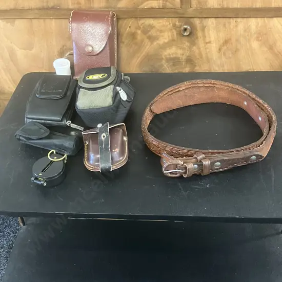 Alatorre Mexico Leather Belt, Engineers Compass, Belt Attach Leather Watch Case, Assorted Cases Etc