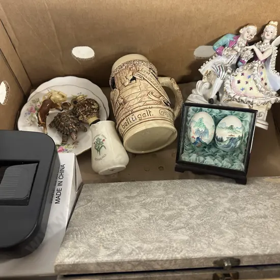 Assorted China Items Including Figurine, Beer Steins Etc (as found) 