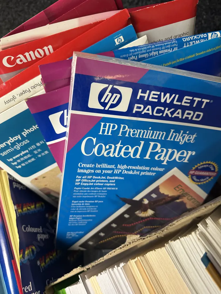 Box Lot Of Stationary Items Including Coated Paper, Envelopes, Labels Etc Image 1++