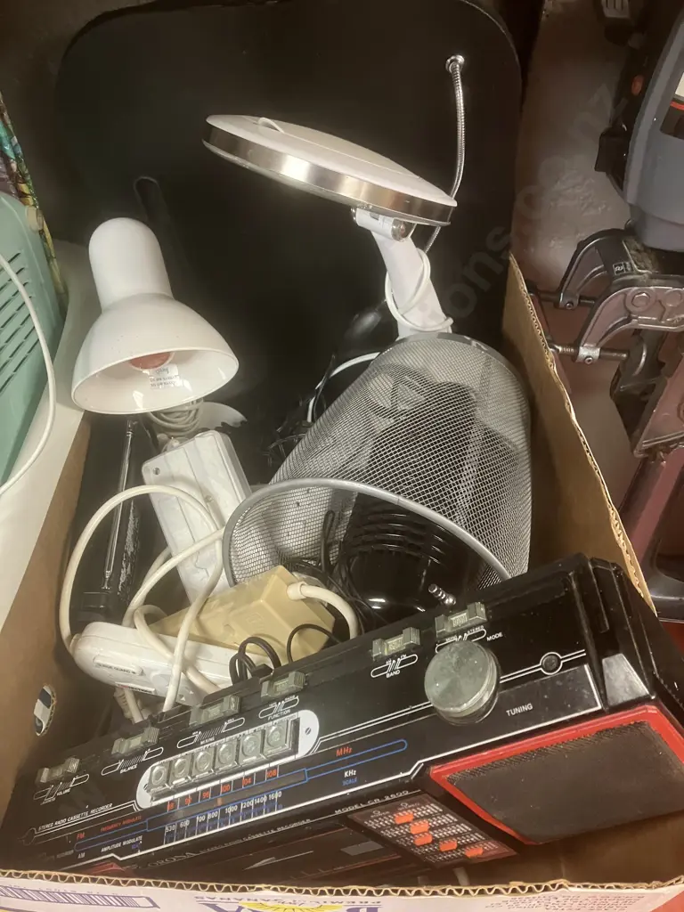 Box lot Electrics, Lamps, Power Boards Etc Image 1++