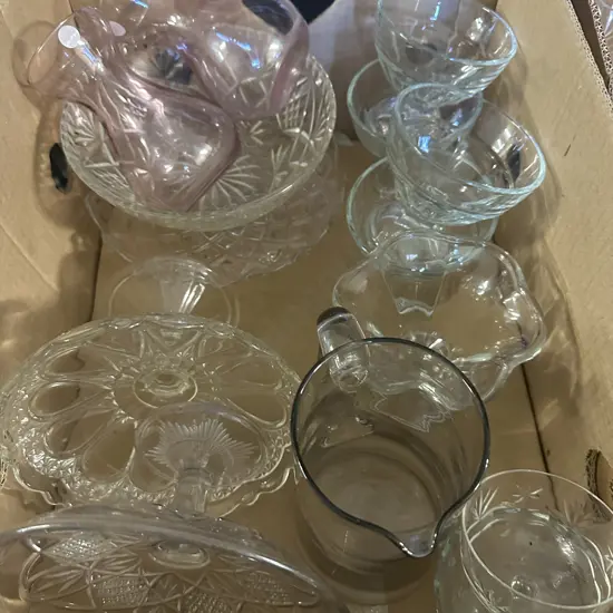 Selection Of Vintage Glassware Including Tassas, Sundae Dishes Etc