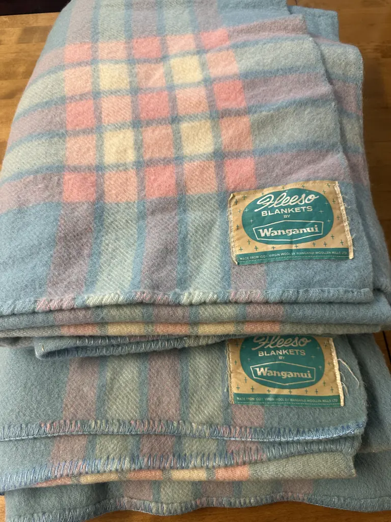Pair Of Vintage Fleeso Woollen Blankets By Wanganui Image 1++