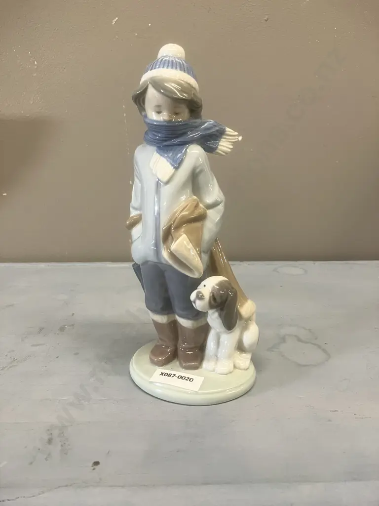 Lladro Figurine "Winter Boy With Dog" Porcelain Figurine #5220, Issued 1984 Retired 2001. H20cm Image 1++