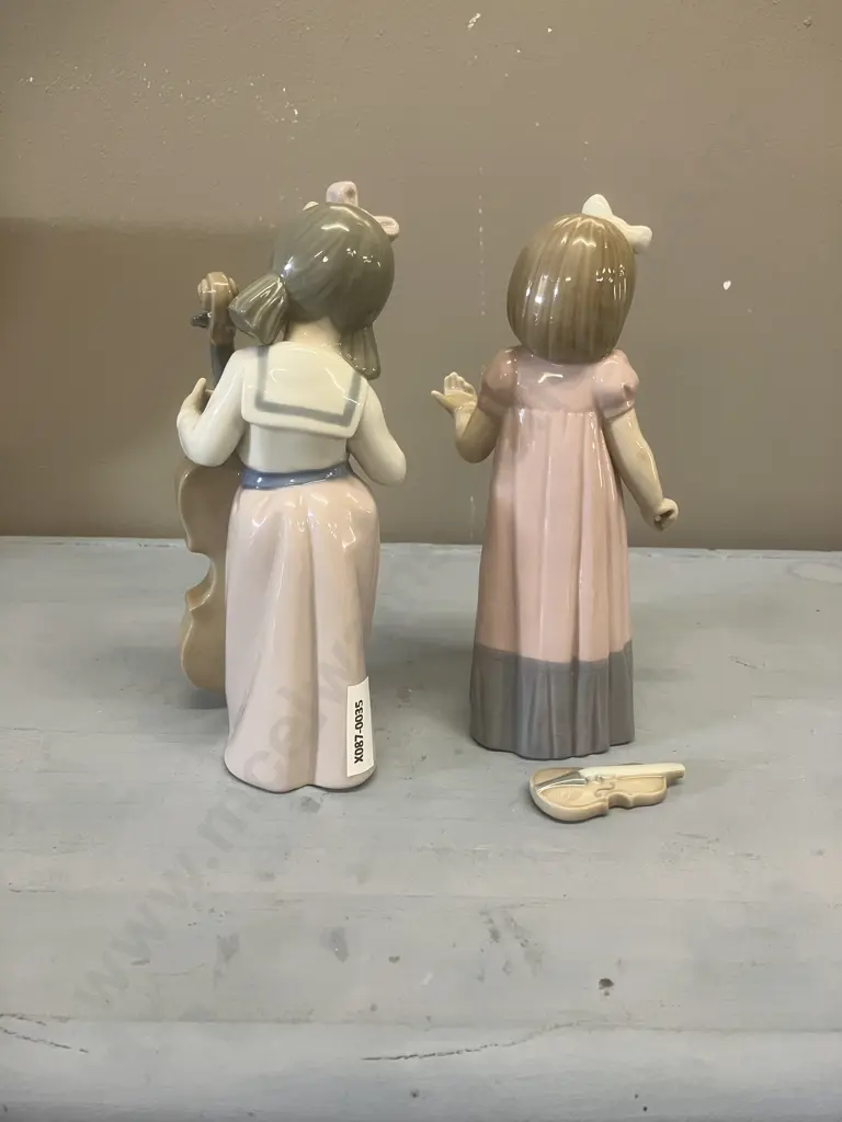 Nao by Lladro "Girl Playing Cello" Porcelain Figurine 1992-2007. H19cm (No Bow) & "First Solo" 1987-1989 Damaged Image 1++
