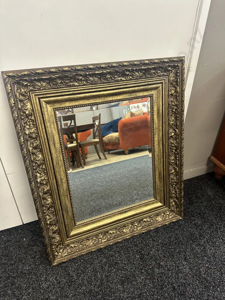 Ornate Gilt Framed Mirror Bevelled Edge H79,W68cm. Image 1++