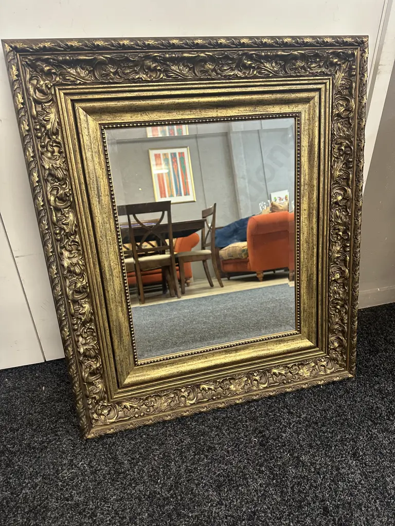 Ornate Gilt Framed Mirror Bevelled Edge H79,W68cm. Image 1++