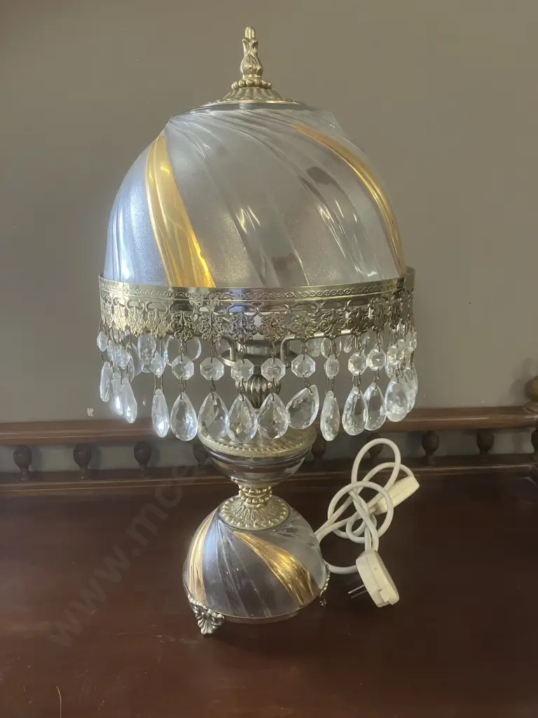 Vintage Michelotti Style Crystal Boudoir Lamp. H45cm Image 1++