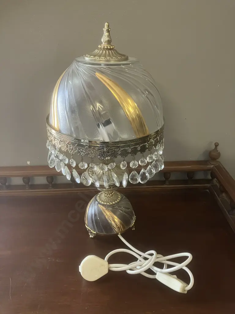 Vintage Michelotti Style Crystal Boudoir Lamp. H45cm Image 1++