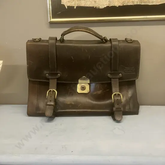 Vintage Last Footwear Company New Zealand Made Leather Satchel With Key. 26 x 41cm