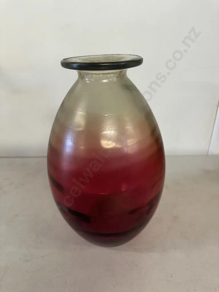 Vintage Large Art Glass Vase With Red To Clear Gradient Colour H35cm. Image 1++