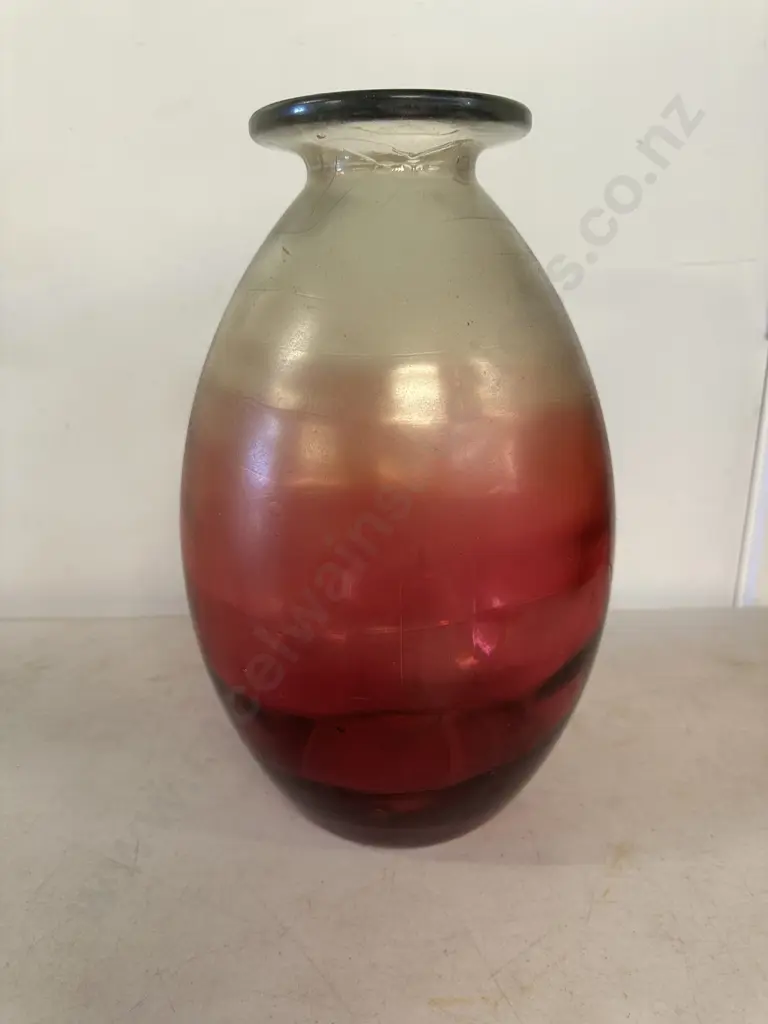 Vintage Large Art Glass Vase With Red To Clear Gradient Colour H35cm. Image 1++